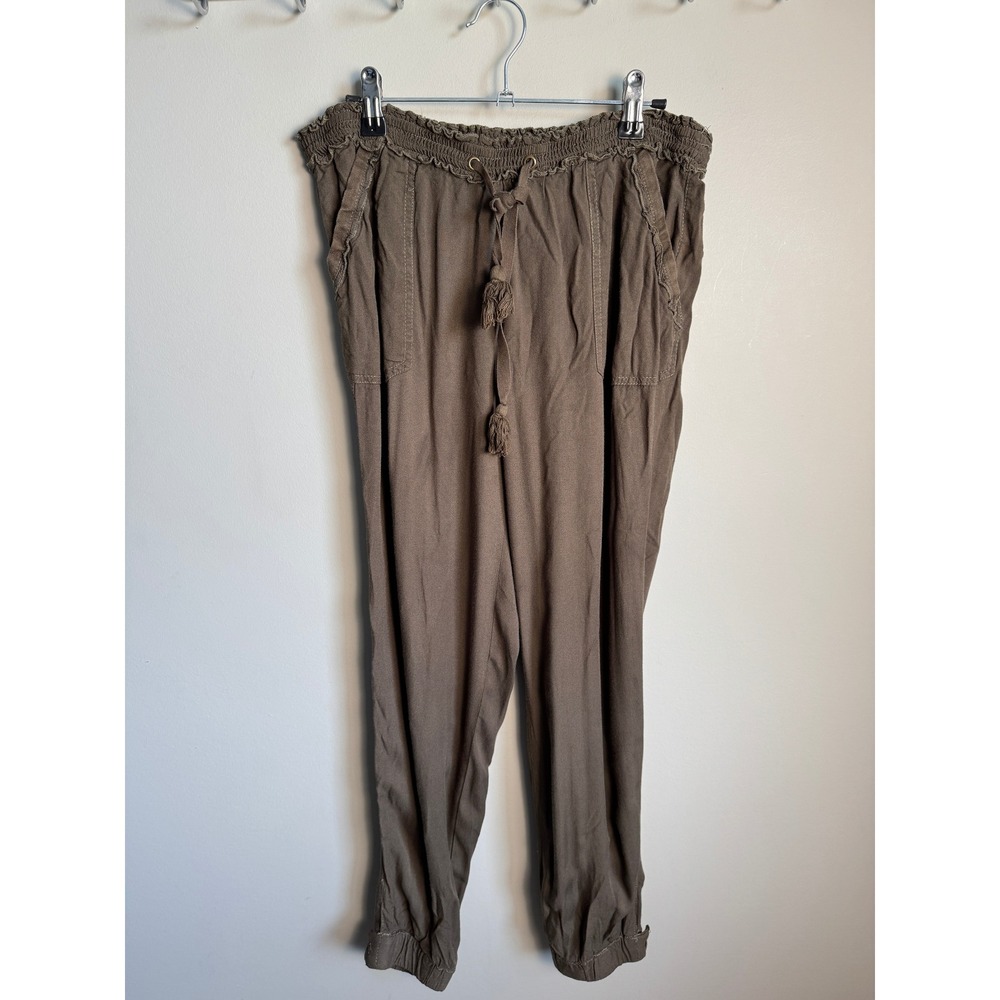 Jolt Womens Brownish Green Rayon Tassel Jogger Pants 9 Boho Casual Lightweight